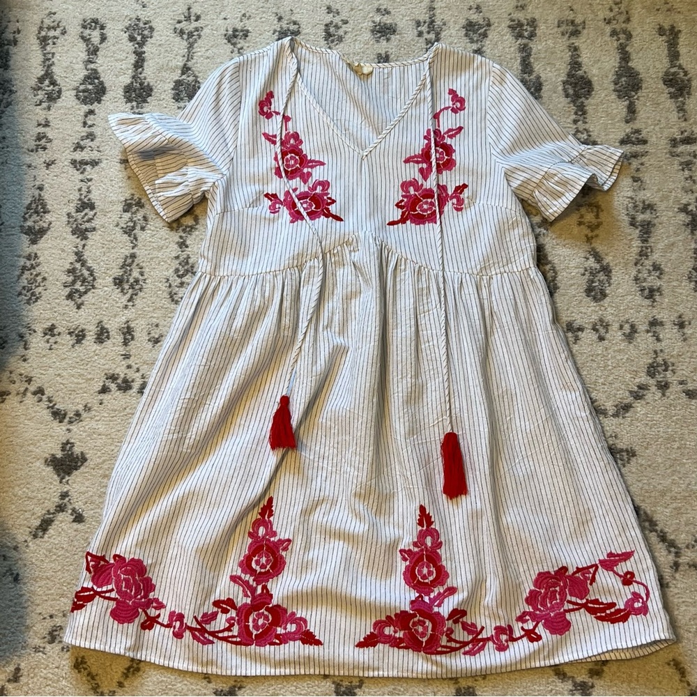 Entro Embroidered Striped Dress